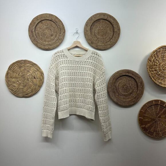 Universal Thread Neutral Off White Cream Open Knit Crew Neck Sweater XL Boho - Picture 1 of 6